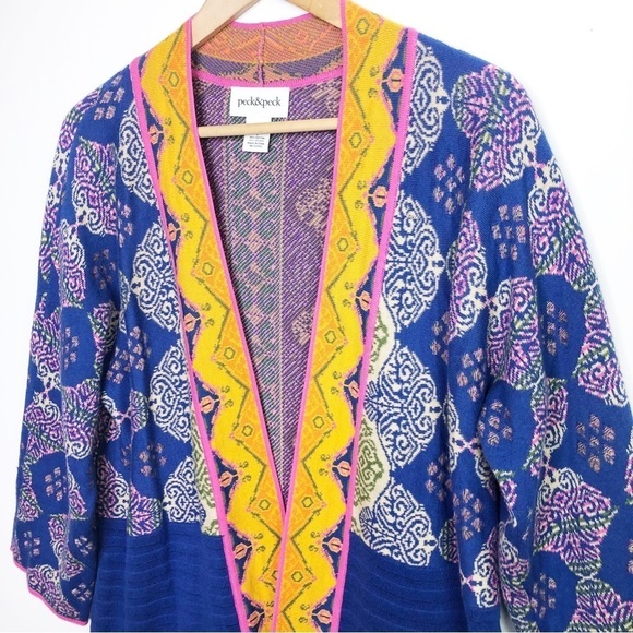 PECK & Peck  colorful bohemian open close your duster cardigan - Picture 3 of 9